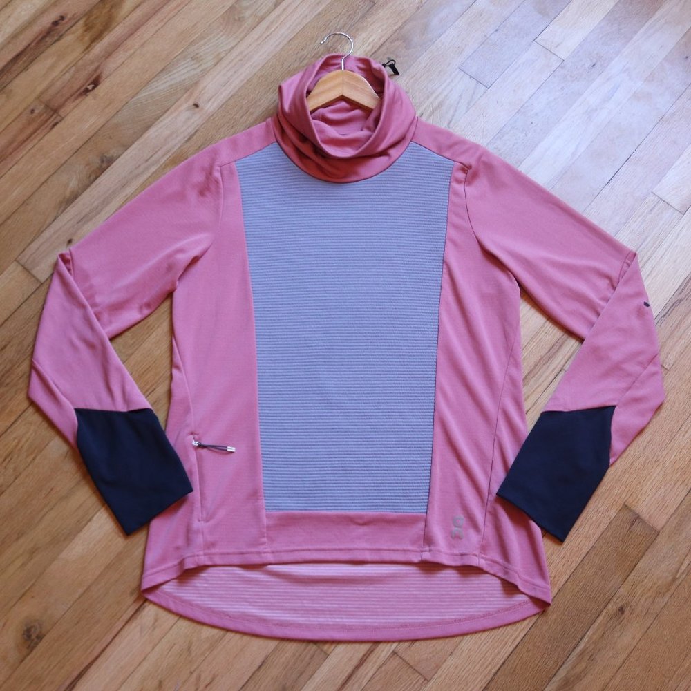 On Running Women's L Pink Gray Running Longsleeve Pullover Weather Shirt